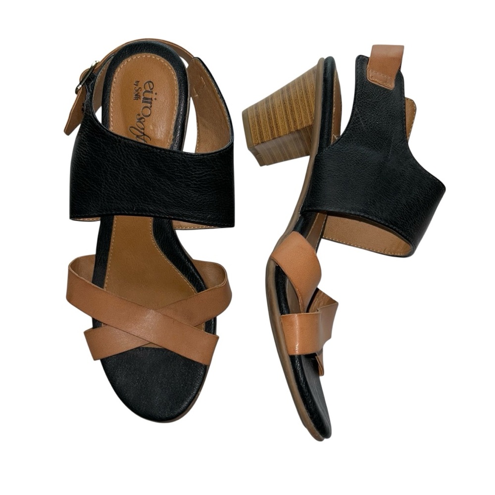 EuroSoft by Sofft Melita Women’s‎ Black Tan Block Heel Sandals Size 9M